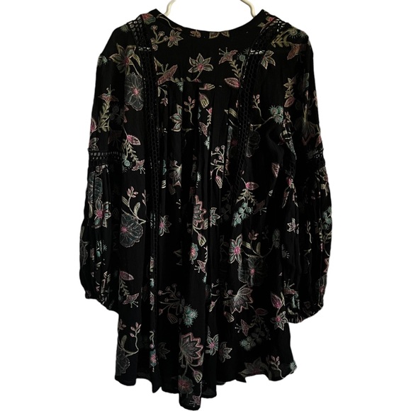 Free People Just The Two Of Us Floral Tunic in Black Size XS Bohemian Grunge - Picture 3 of 6